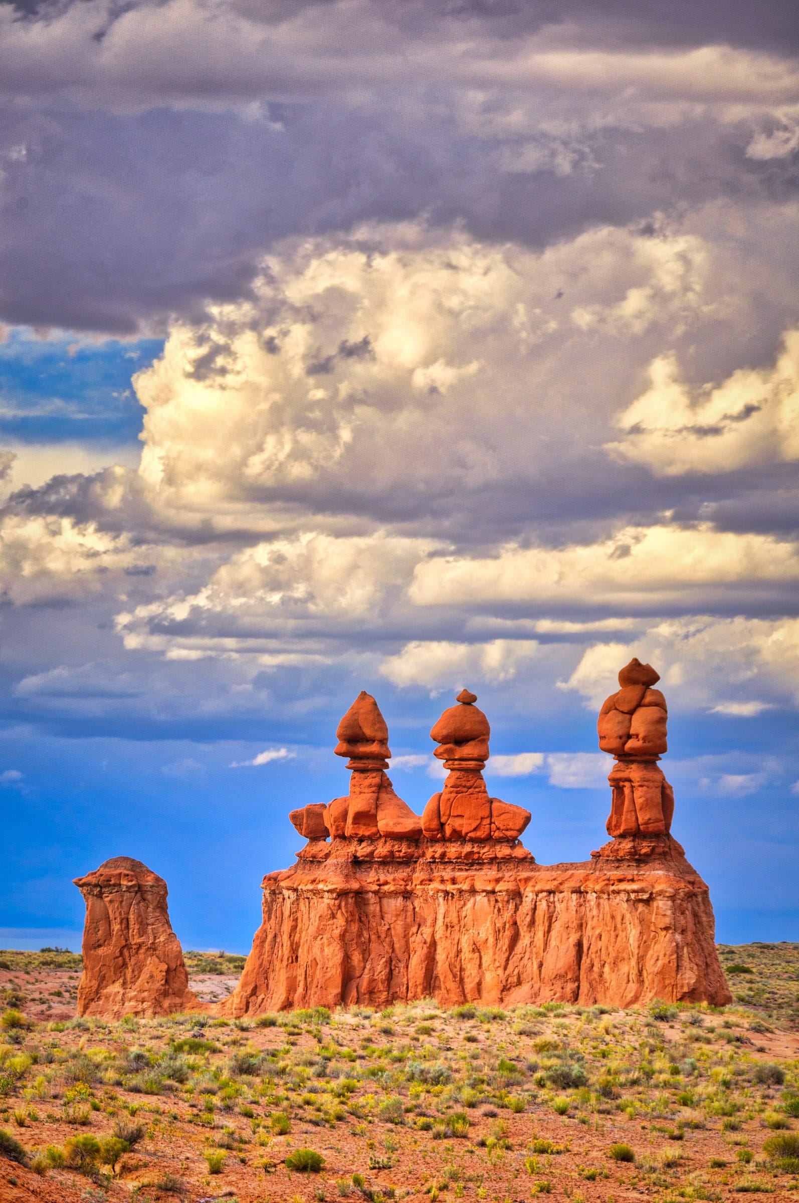 An a storm approaches the formation known as The Judges in Goblin Valley State Park near Hanksville, Utah.