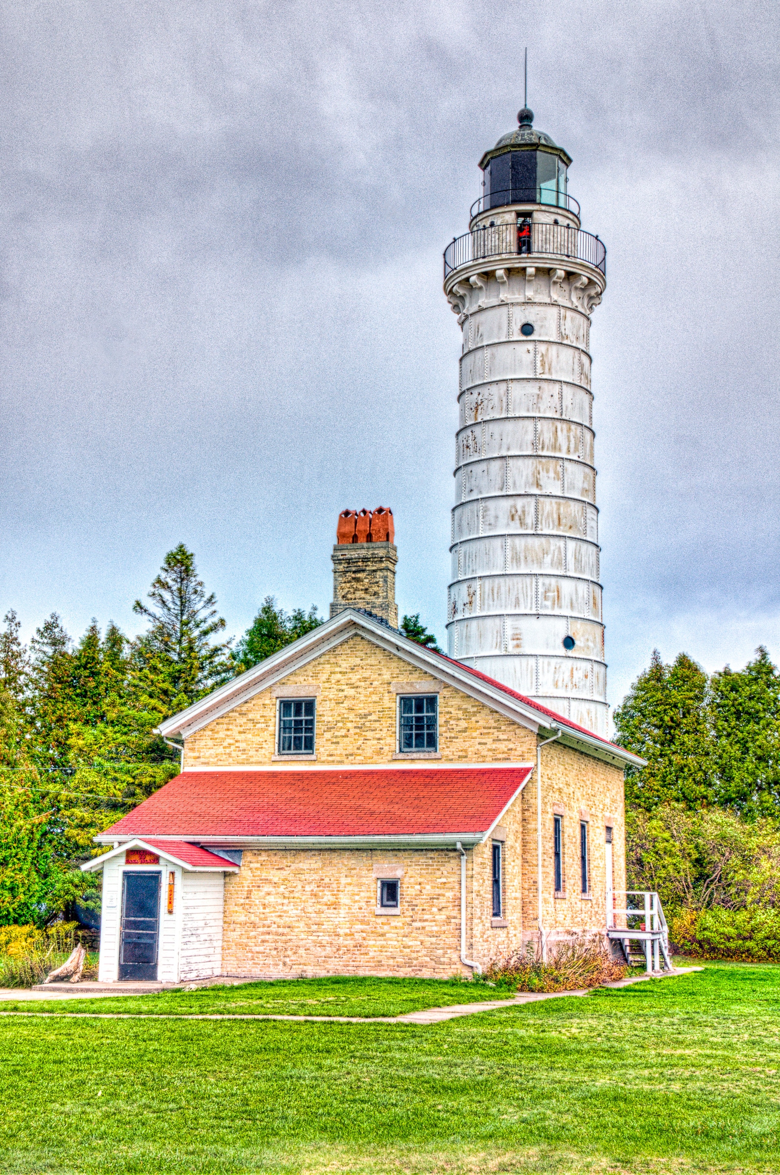 Overview of the Cana Island Lighthouse, north of Baileys Harbor, Wisconsin, on Lake Michigan.