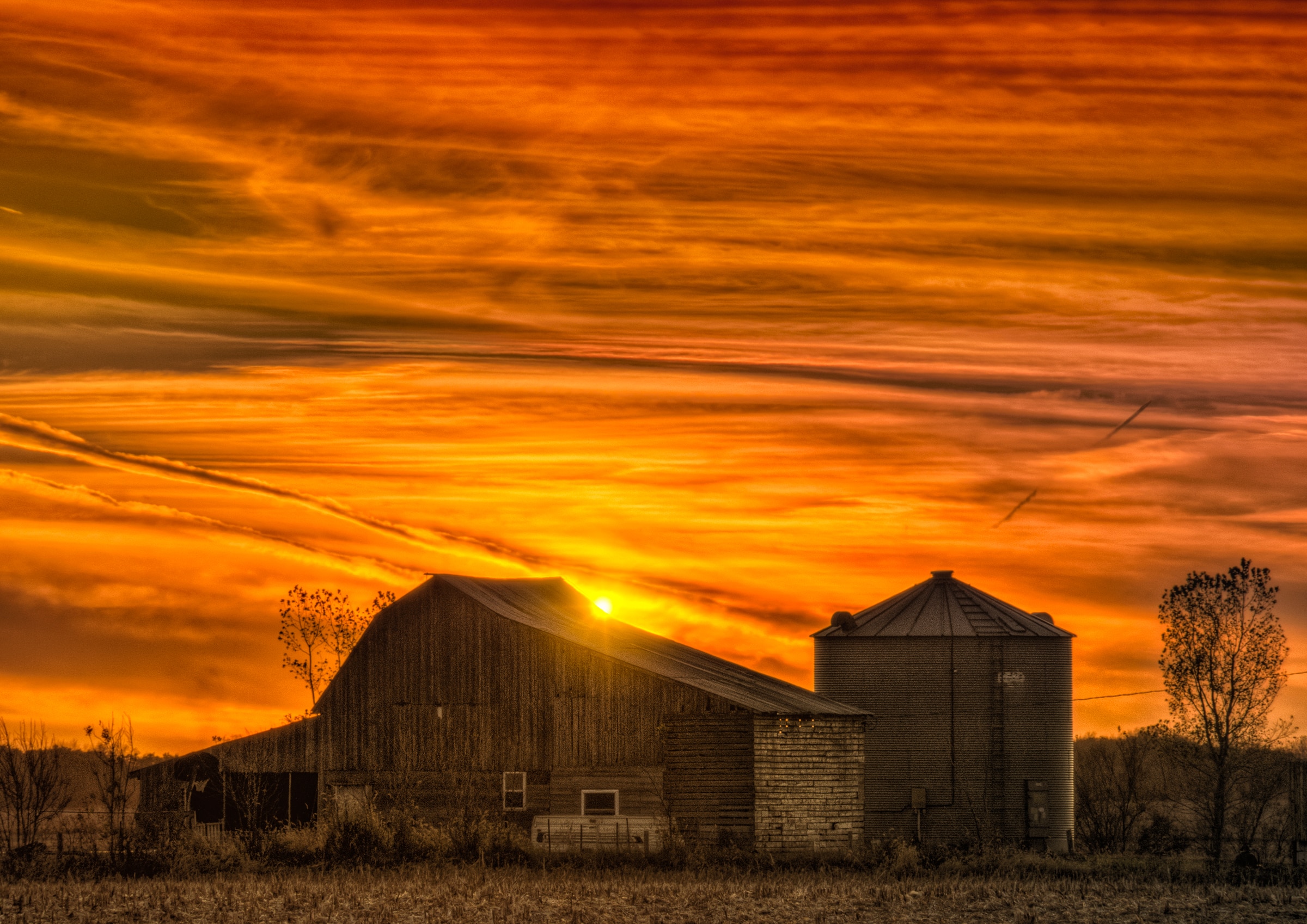 End of day over a farm near Boone, Iowa.