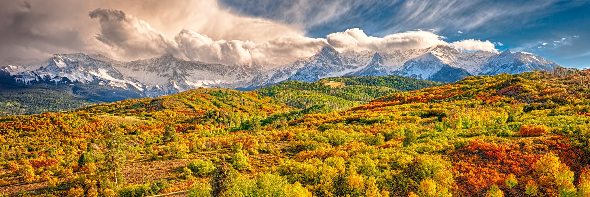 View autumn color below the Sneffles Range near the Dallas Divide on Colorado Highway 62 near Ridgeway, Colorado.