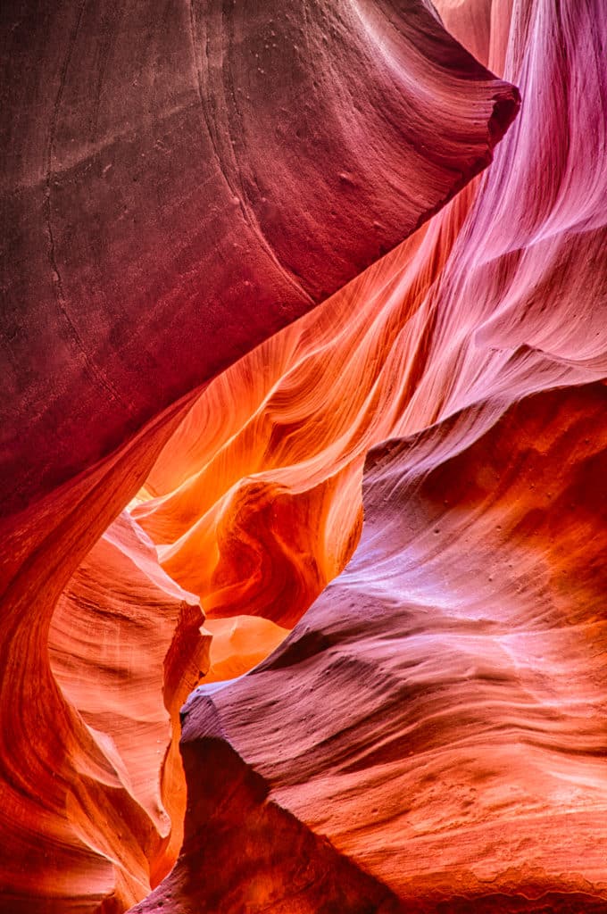 View through Lower Antelope Canyon, a slot canyon just east of Page, Arizona.