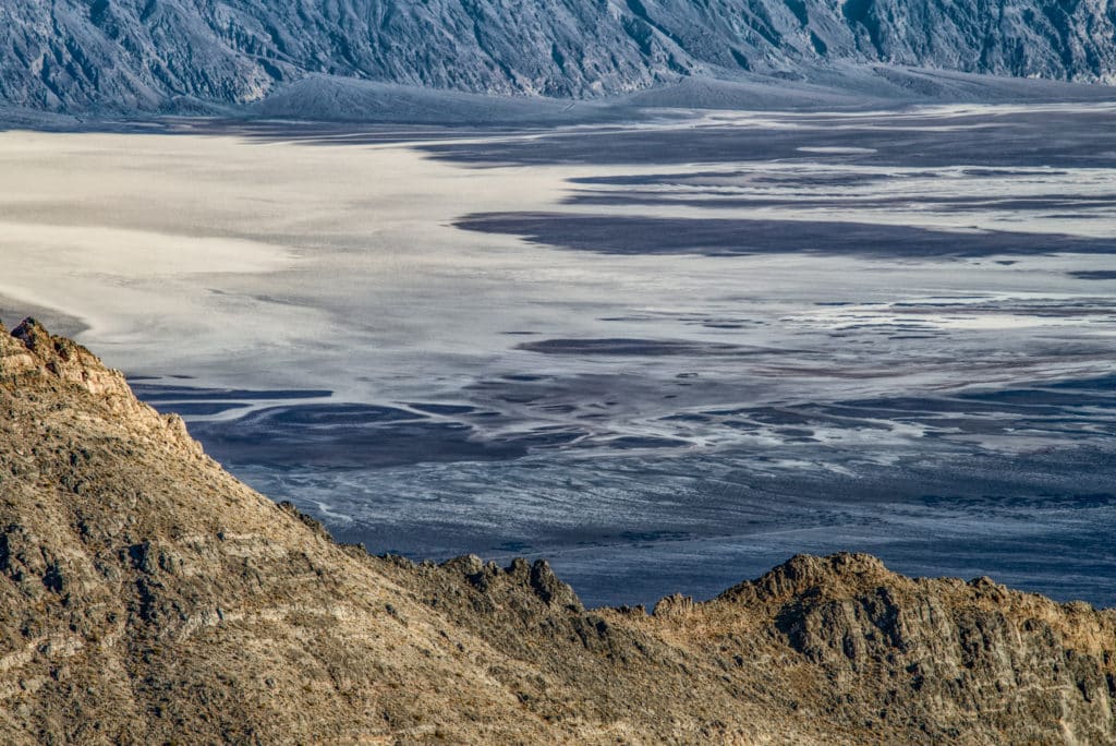 This is a view of Badwater Basin from Aguereberry Point, accessible by a dirt road off Emigrant Canyon Road in Death Valley National Park