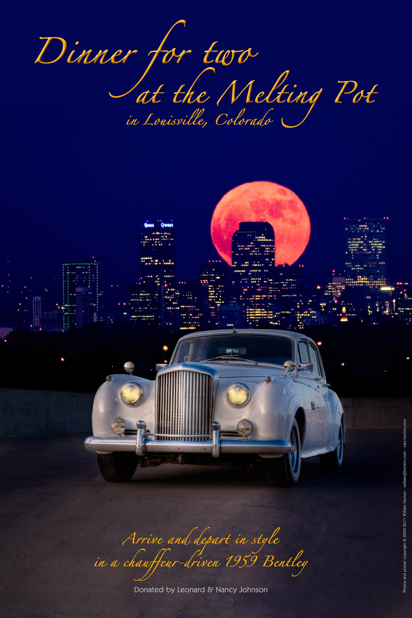 1959 Bentley with the Moon Rising Over Denver