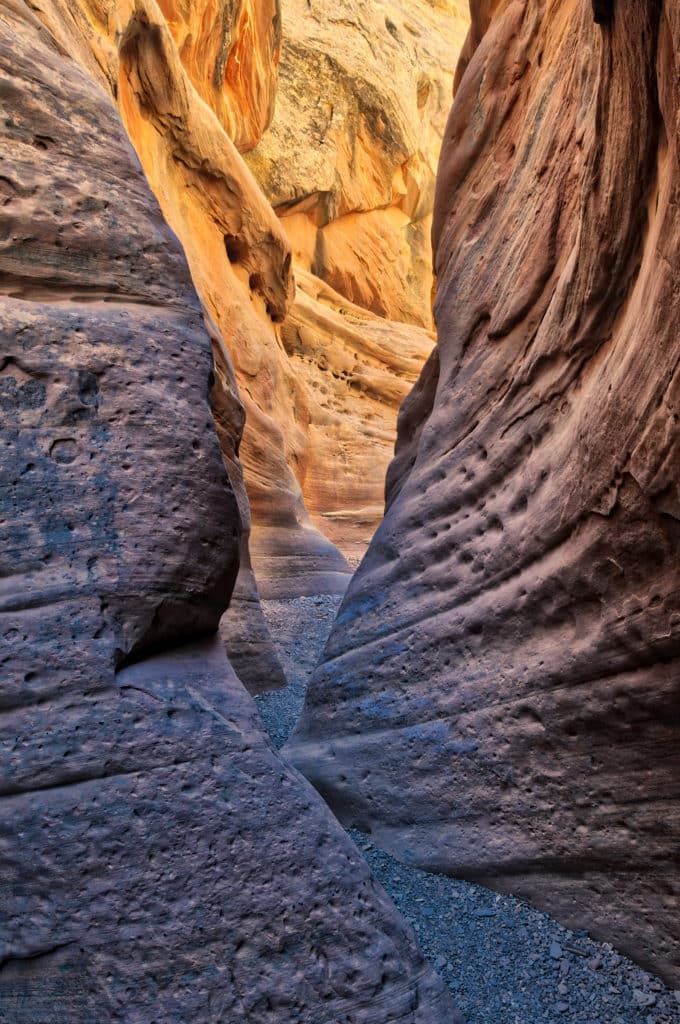 The path through Bell Canyon, a slot canyon off Wild Horse Road, near Goblin Valley State Park, Utah.
