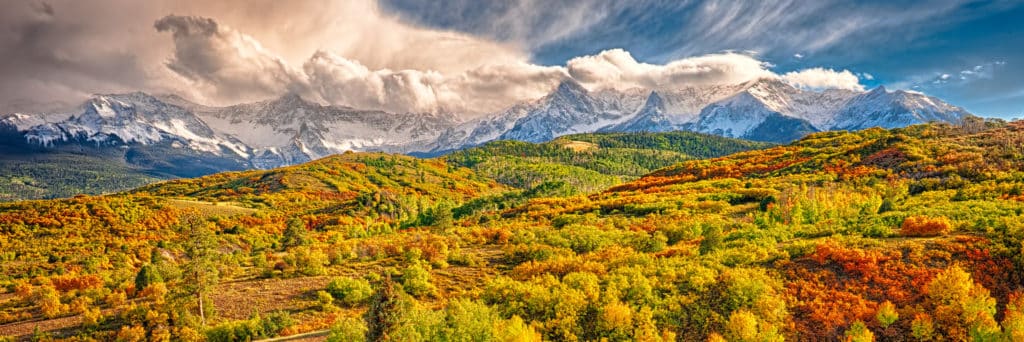 View autumn color below the Sneffles Range near the Dallas Divide on Colorado Highway 62 near Ridgeway, Colorado.