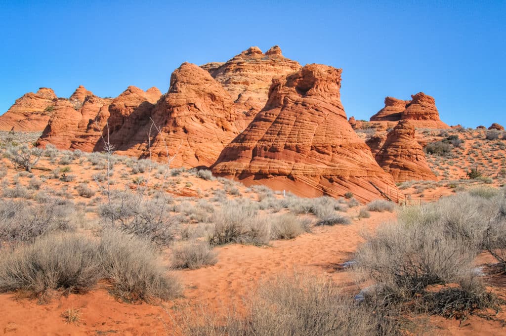The teepees of Paw Hole are cross-bedded ancient dune fields of the Navajo Sandstone formation,located in Vermillion Cliffs National Monument.