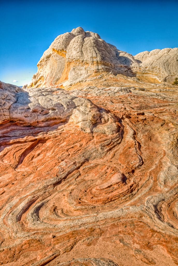 Swirled sandstone at White Pocket in the South Coyote Buttes area of the Vermillion Cliffs National Monument.