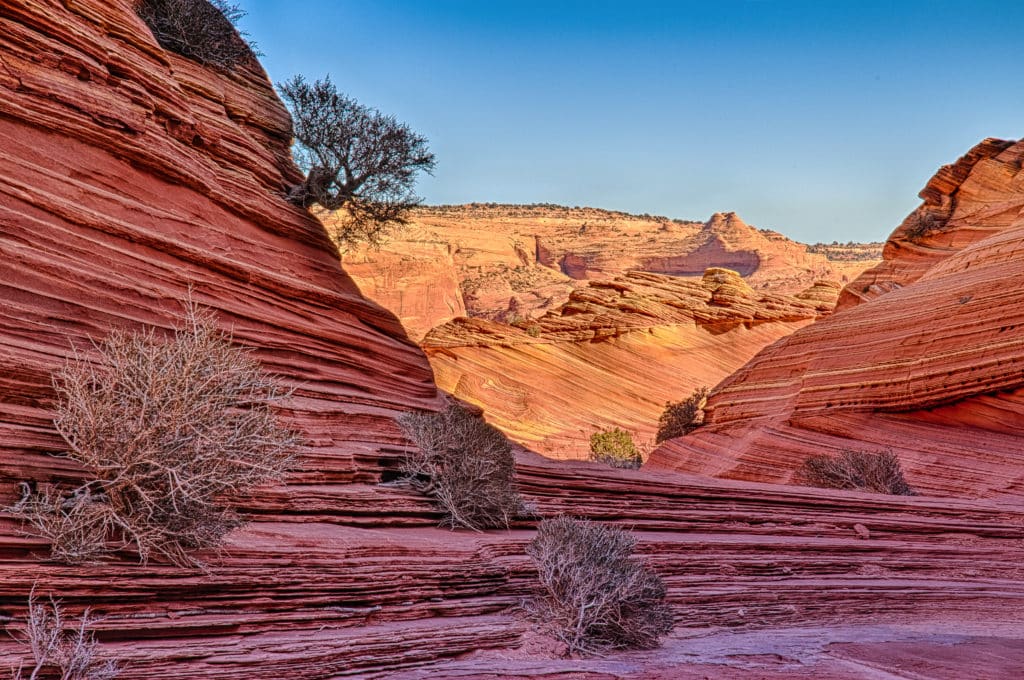 View through the Wave in North Coyote Buttes in the Vermillion Cliffs National Monument.