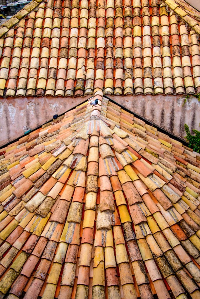 A detail shot of red roof tiles taken from the wall surrounding Dubrovnik Old City in Croatia.