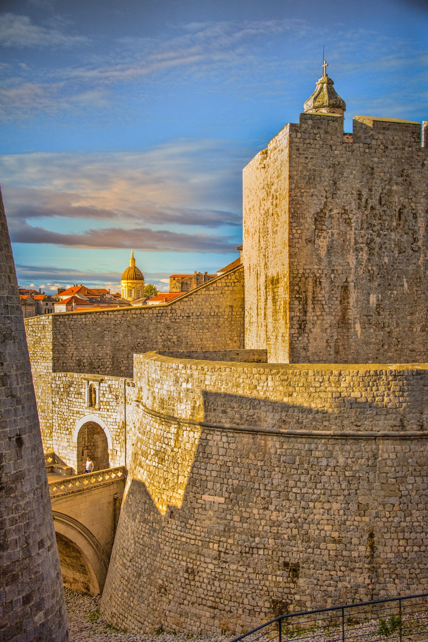 A view of the Ploče gate and Dubrovnik Cathedral as seen from the city wall of Dubrovnik Old Town in Croatia.