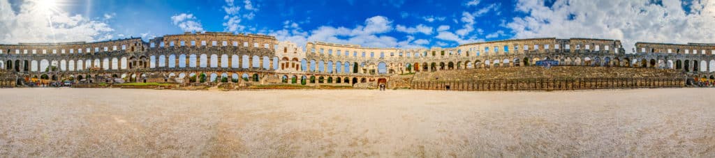 This is a 360-degree view of Pula Arena, one of the best preserved Roam Amphitheaters in the world. It is located in the Istrian city of Pula, Croatia.