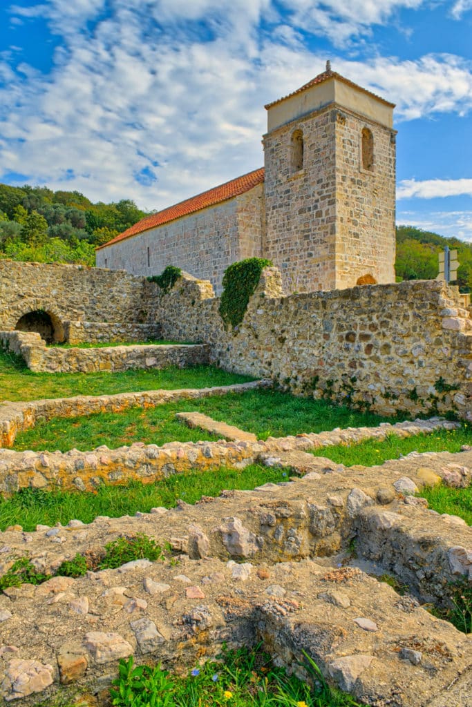 The Church of St. Lucy sits next to the ruins of a monastery near Baska on the island of Krk, Croatia.