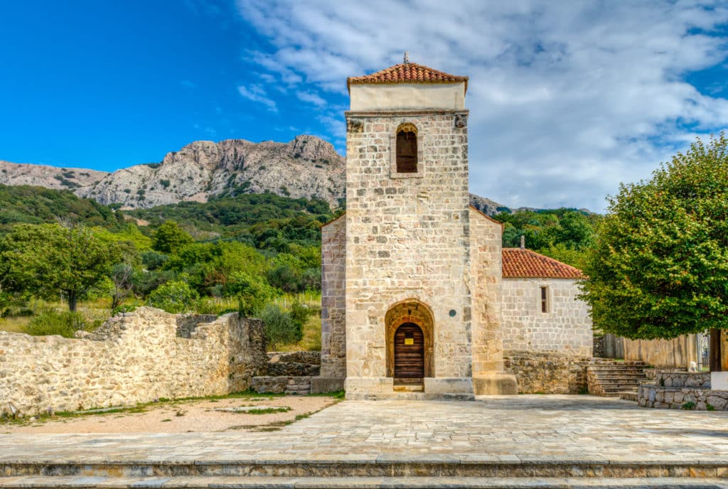 The front View of the Church of St. Lucy near Baska on the island of Krk in Croatia.