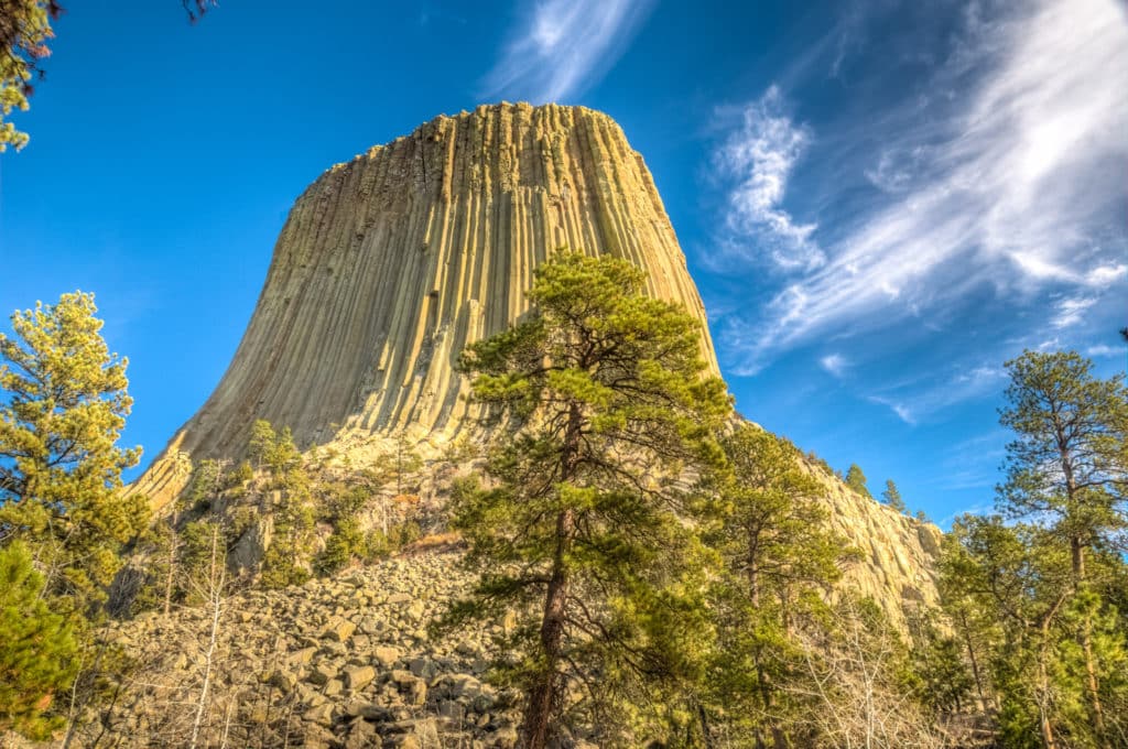 Looking up at Devils Tower, the first National Monument.