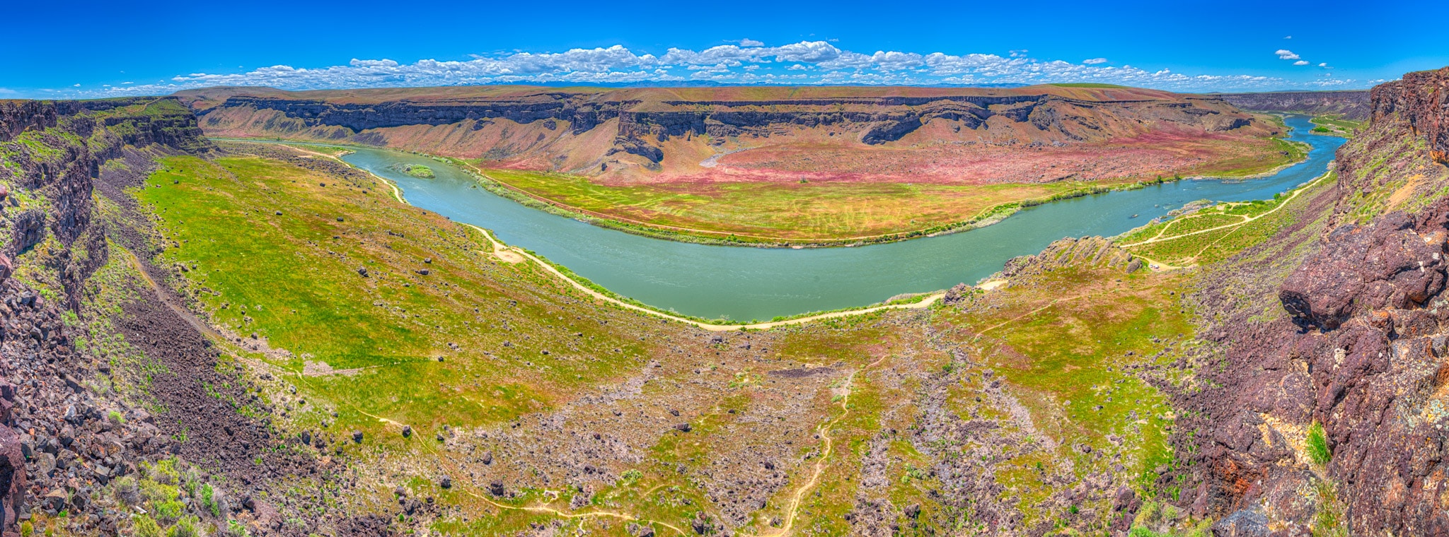 A panorama taken from Dedication Point Overlook in the Morley Nelson Snake River Birds of Prey National Conservation Area south of Boise, Idaho.
