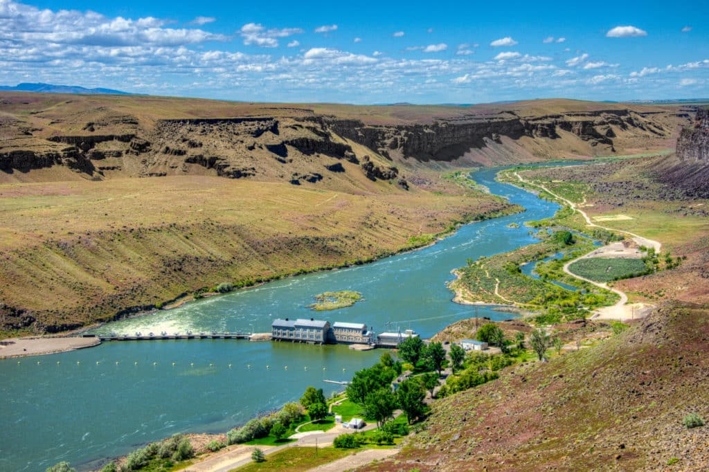 A view of the Swan Falls power station on the Snake River in the Morley Nelson Snake River Birds of Prey National Conservation Area south of Boise, Idaho.