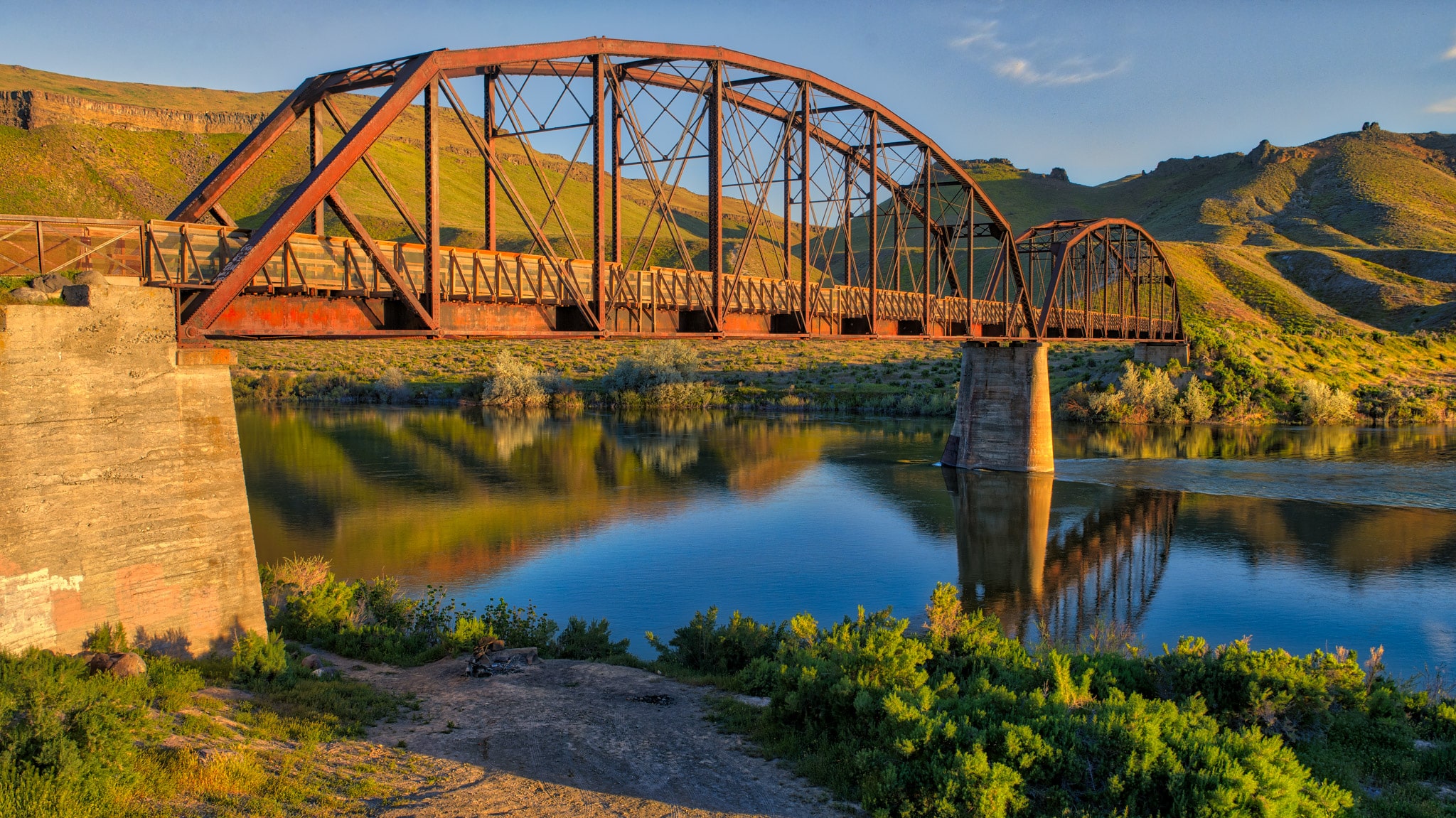 Guffey Bridge is a Parker-Through-Truss Railroad Bridge that is now used as a footbridge across the Snake River in Celebration Park near Melba, Idaho. From my Southwest Idaho Photographs.