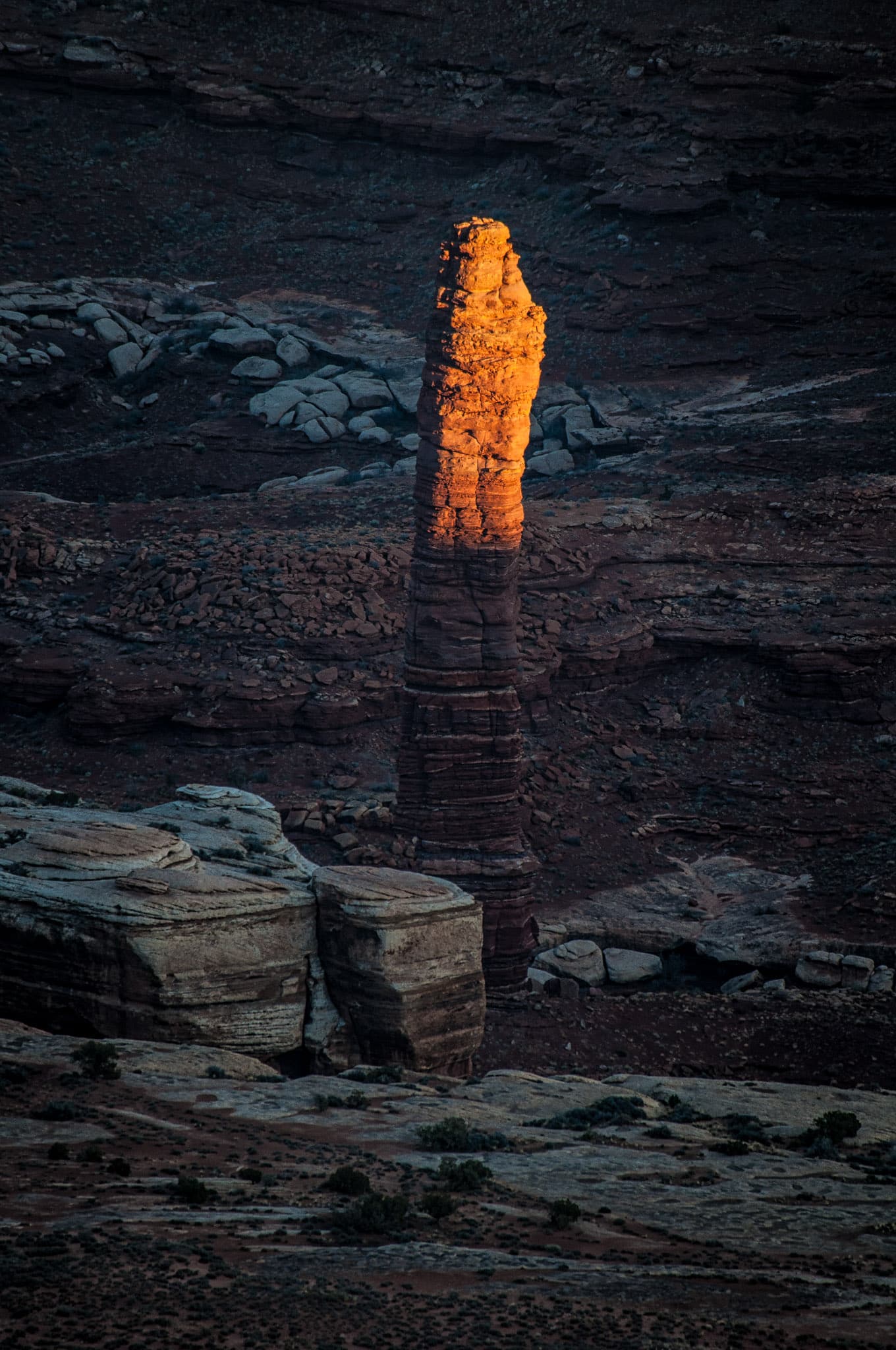 Last light of day below the rim in Canyonlands National Park.