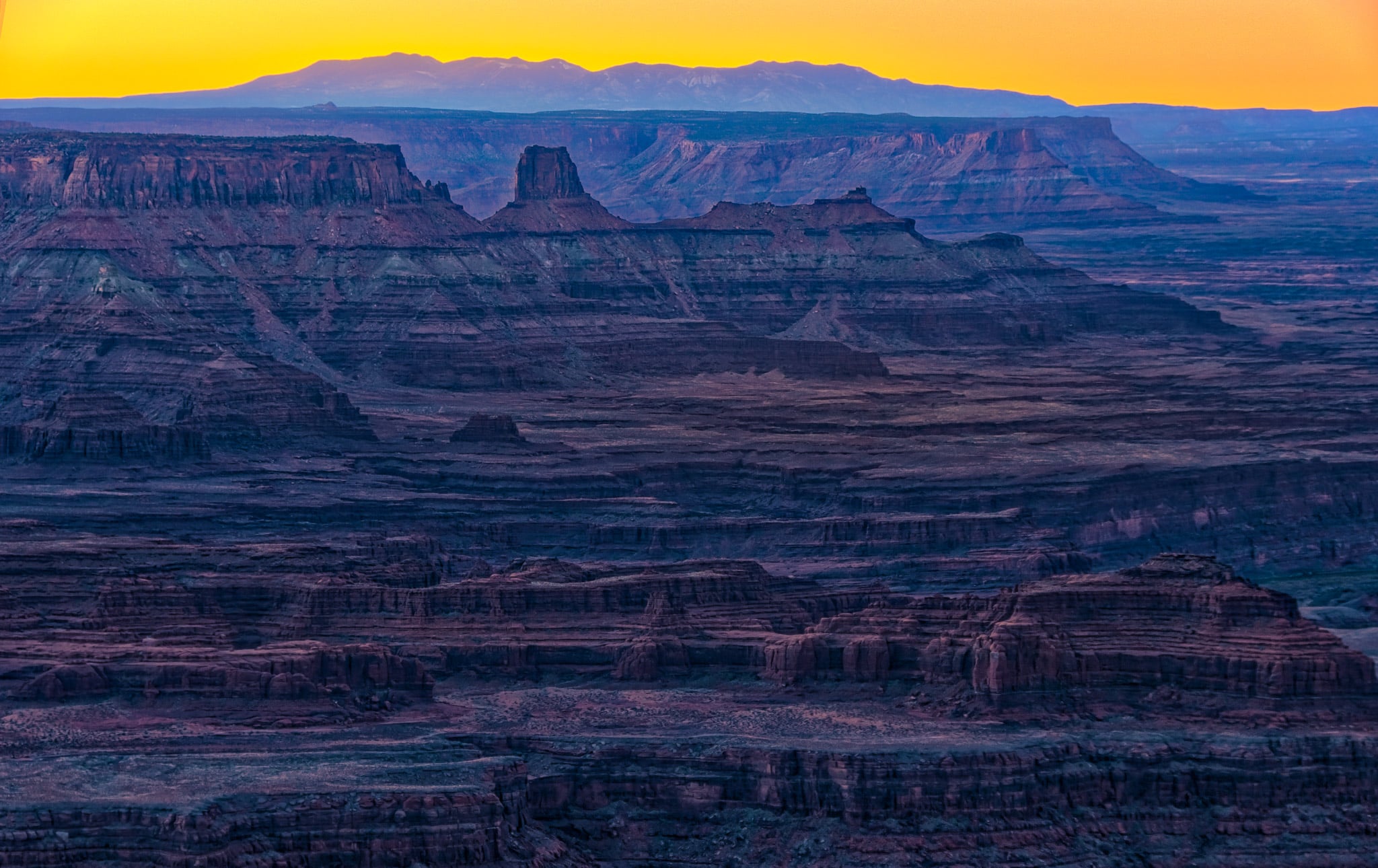 Looking south, just before sunrise, from Dead Horse Point, near Moab, Utah.