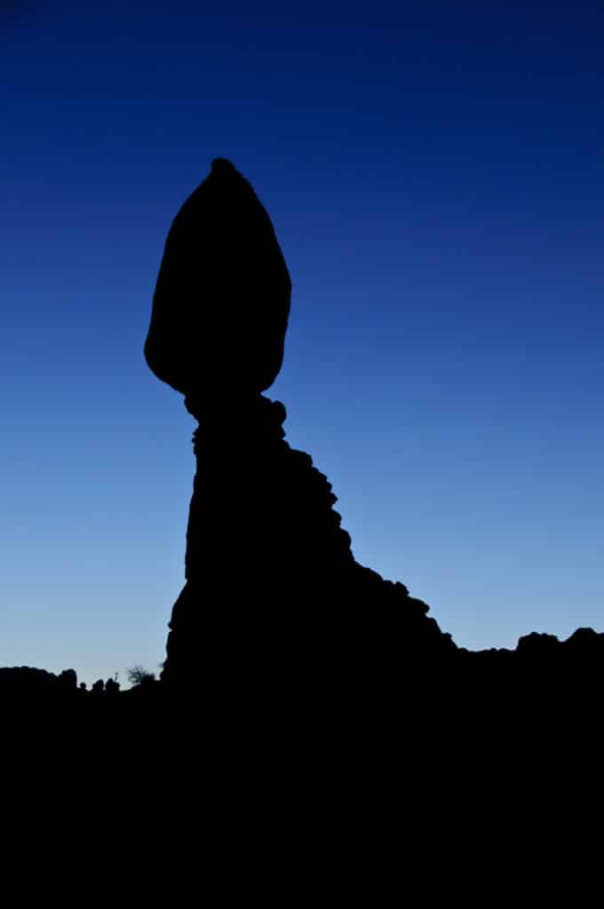 Balanced Rock before sunrise in Arches National Park.