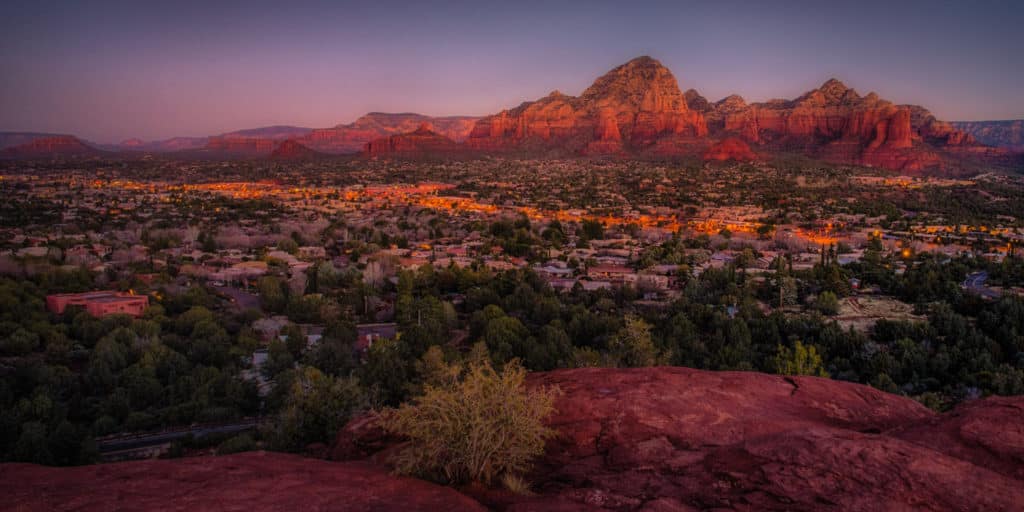 A view of Sedona as seen from the Sedona Arizona Airport at sunrise.