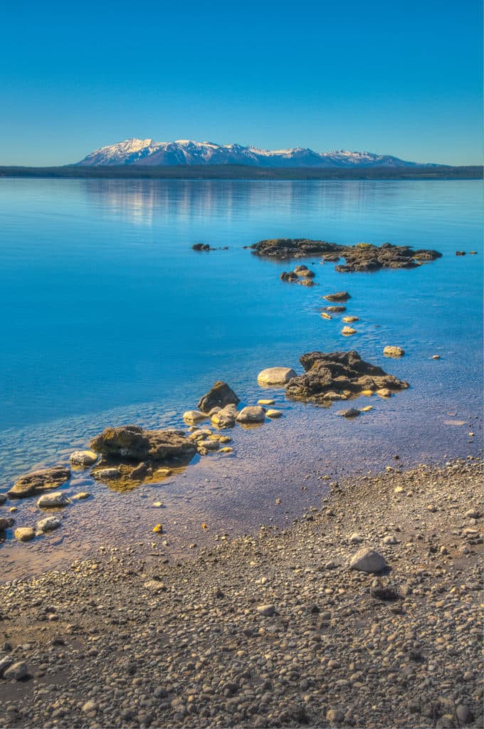 Looking across the West Thumb of Yellowstone Lake in Yellowstone National Park, Wyoming