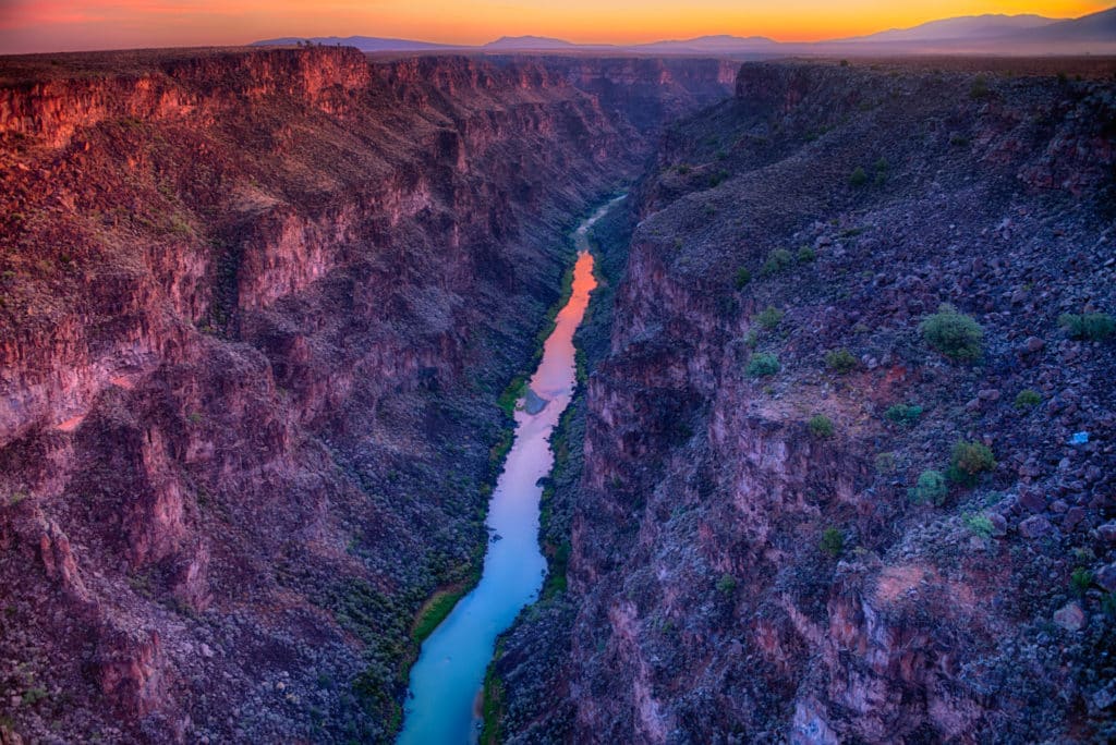 The Rio Grande Gorge at sunrise taken from near the Rio Grande Gorge Bridge outside of Taos, New Mexico.