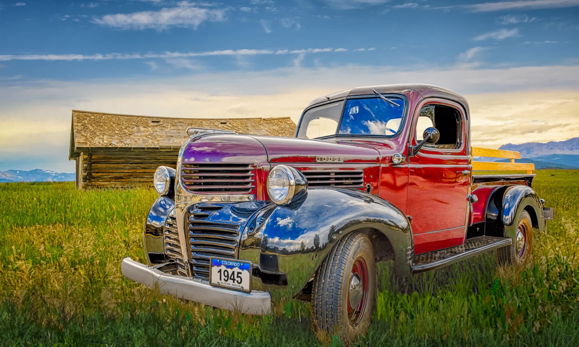 1945 Dodge Pickup Truck with red body and black fender - Automotive Photography Portfolio