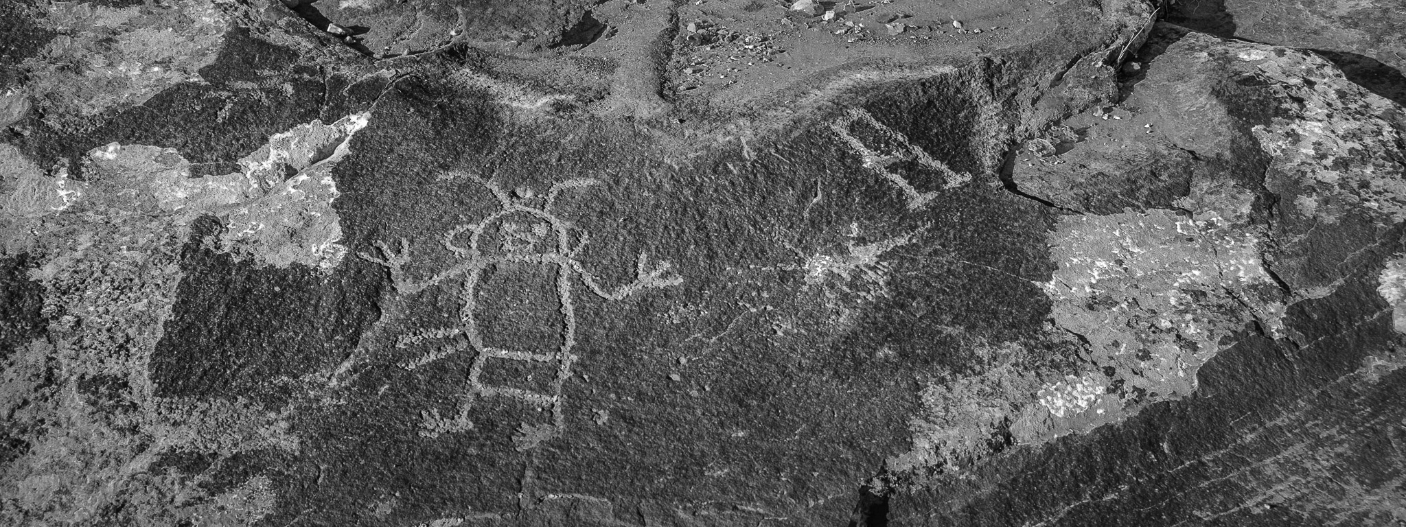 Rare horizontal petroglyph carved into desert varnish near the Harpers Corner Road in Dinosaur National Monument.