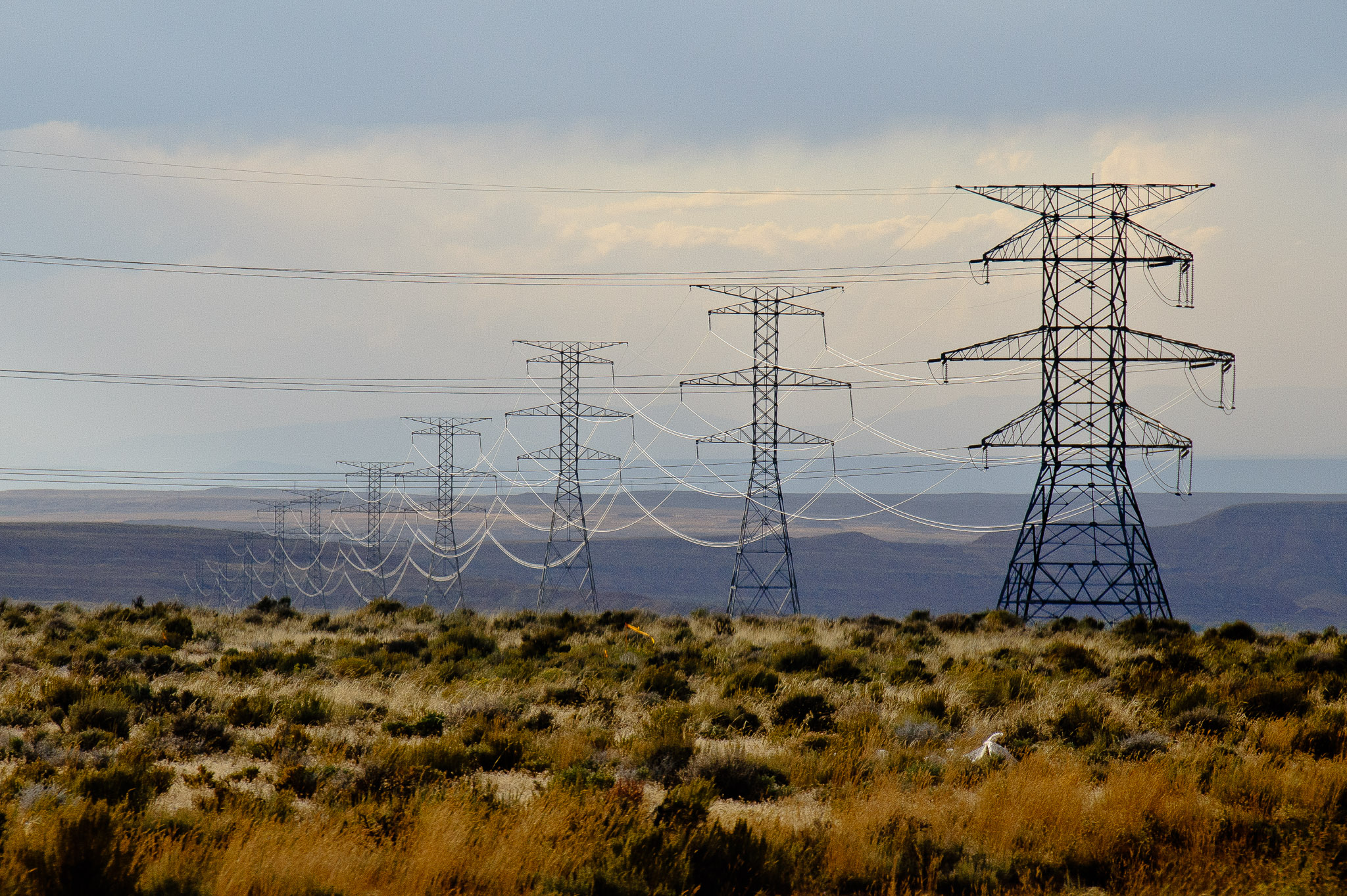 Electricity towers from the Bonanza Power Plant, south of Vernal, Utah.