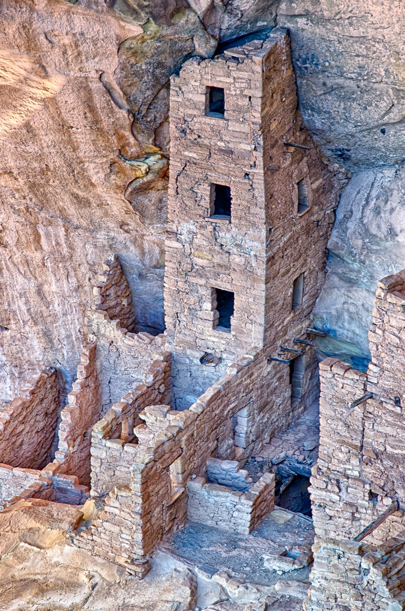 Tower at Square House Ruins. in Mesa Verde National Park near Durango and Cortez, Colorado.