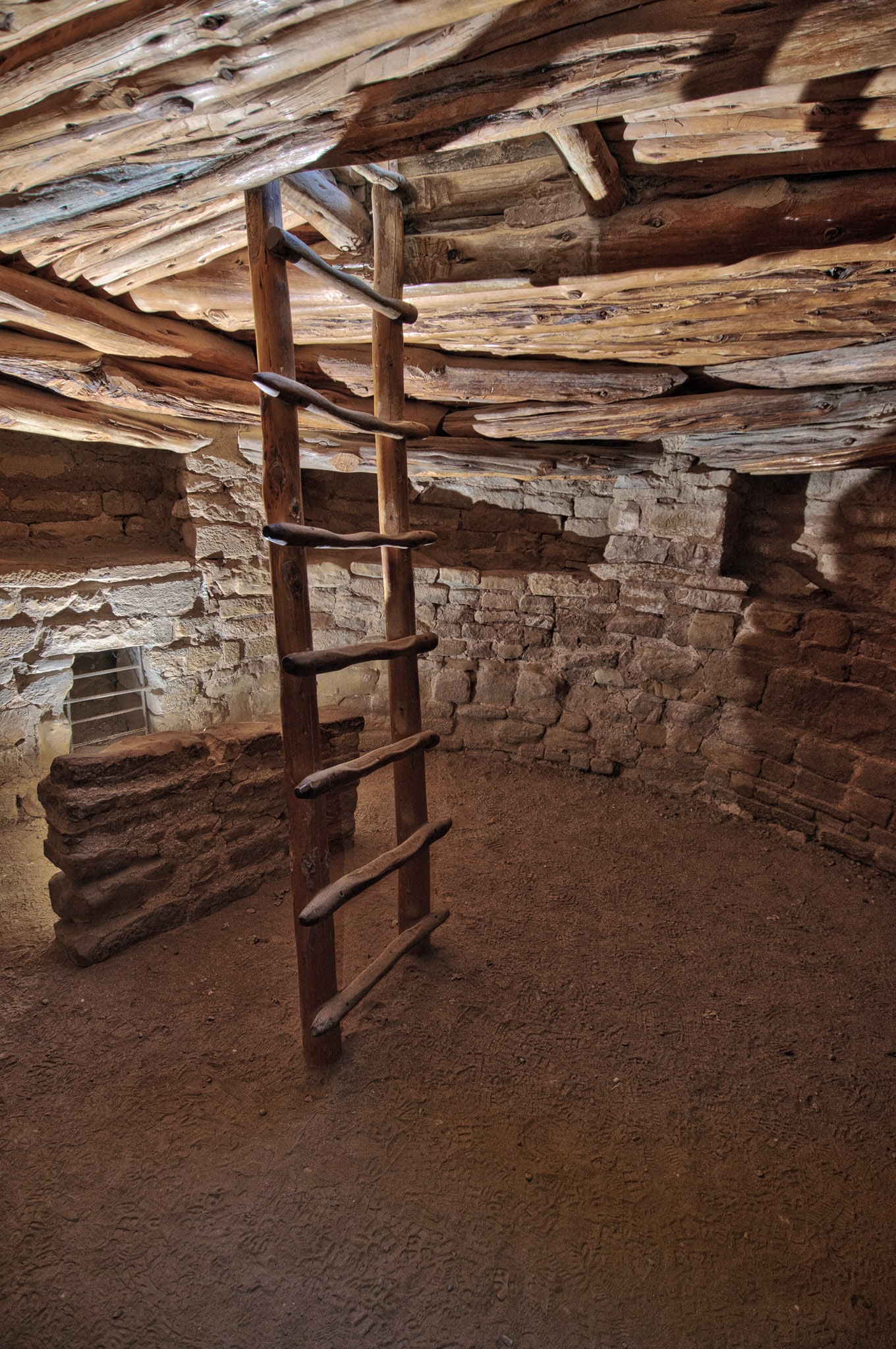 This photo was taken down in the large kiva at Spruce House in Mesa Verde National Park near Cortez and Durango, Colorado.