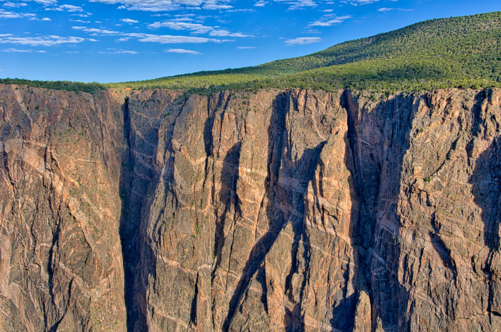 A view of the Painted Wall taken from northeast of Dragon Point in Black Canyon of the Gunnison National Park near Montrose, Colorado.