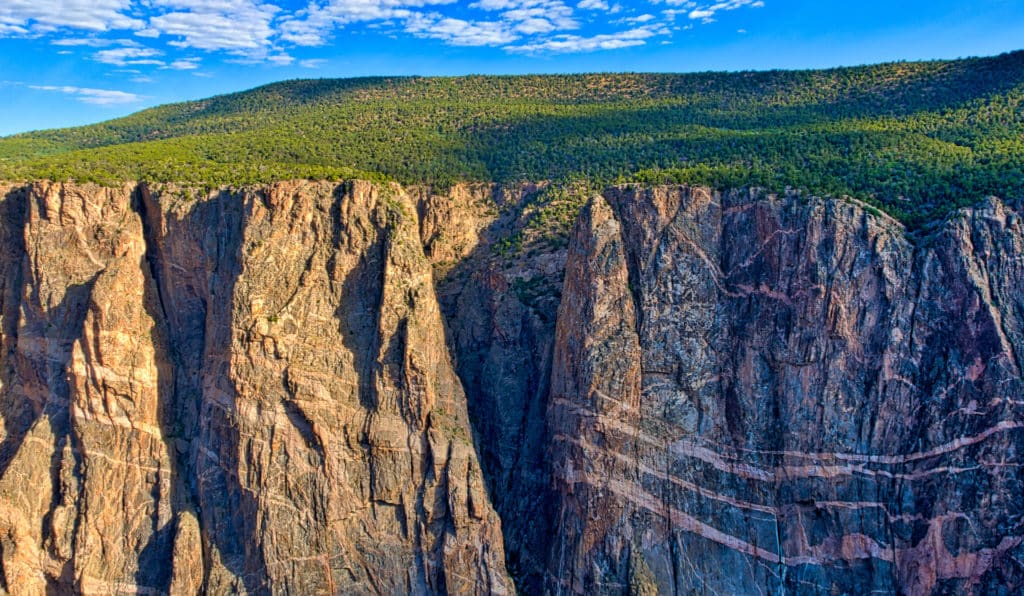 A view of the Painted Wall taken from northeast of Dragon Point in Black Canyon of the Gunnison National Park near Montrose, Colorado.