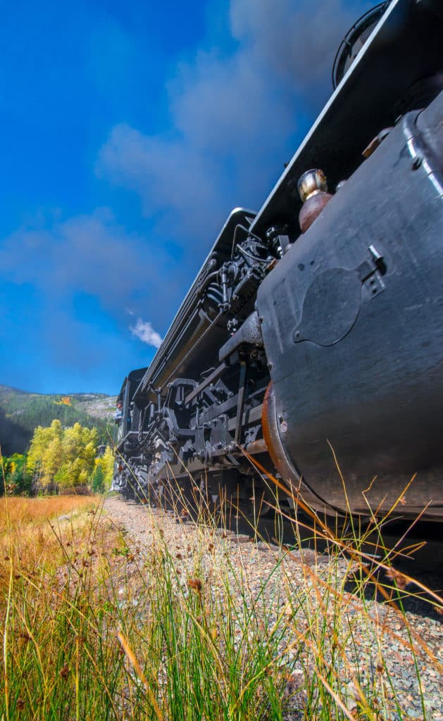 Durango & Silverton Railroad's Engine 480 whizzes by on it's trip from Silverton to Durango, Colorado.