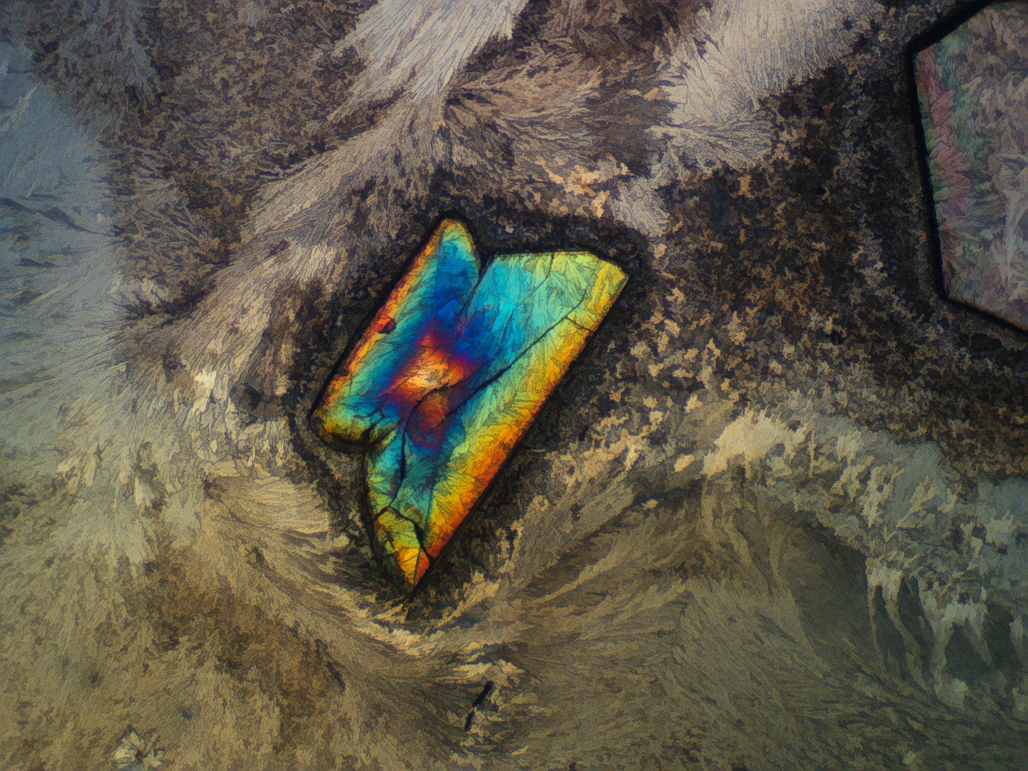 Microscopic crystals of borax at 4X.