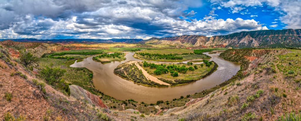 The Green River makes a horseshoe bend at Island Park in Dinosaur National Monument Utah.