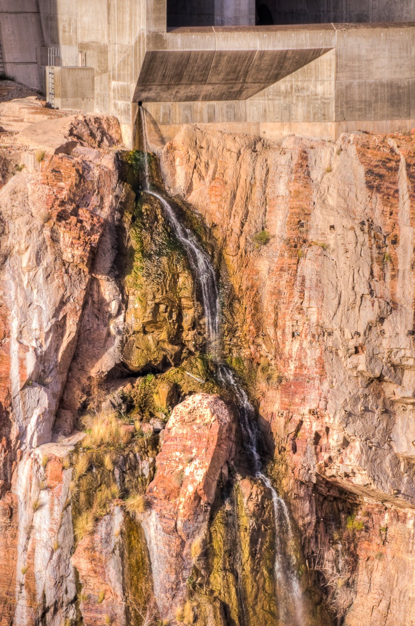 Stream released through the side of Roosevelt Dam, east of Phoenix, Arizona.
