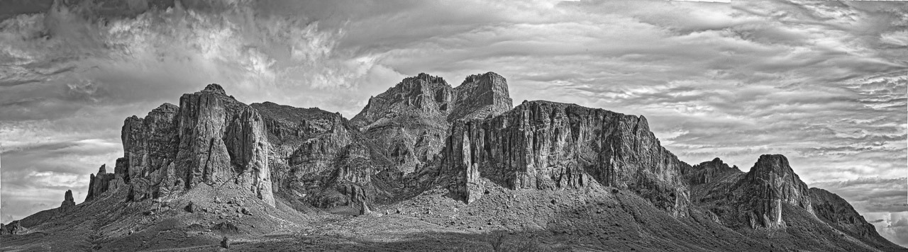 Break in a rainstorm over Superstition Mountain, east of Apache Junction, Arizona.