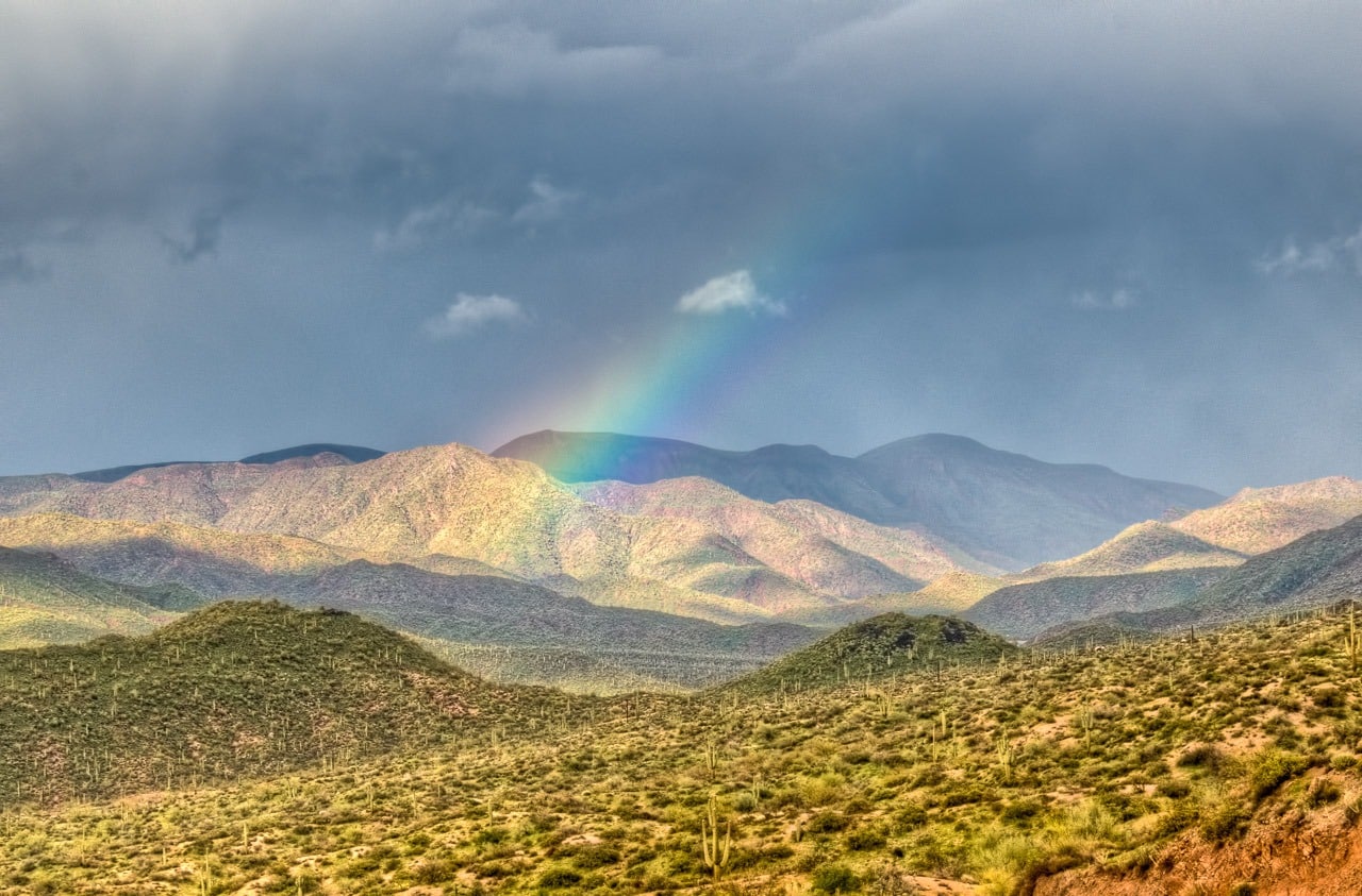 Rainbow along the Apache Trial, east of Phoenix, Arizona.