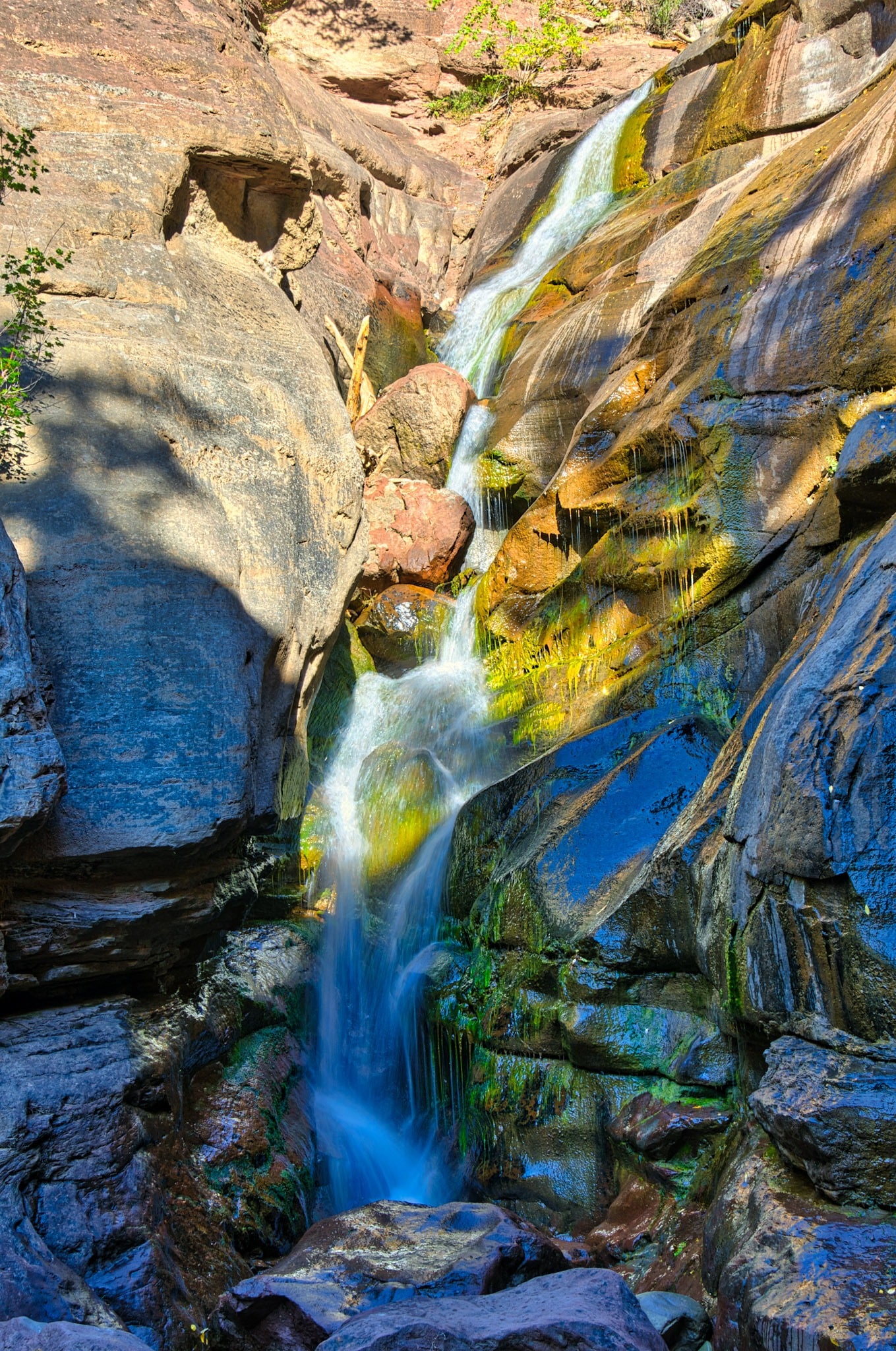 Hayes Creek Falls, off CO-133 near Redstone, Colorado, is especially colorful because of the variety of rocks and the wet mosses.