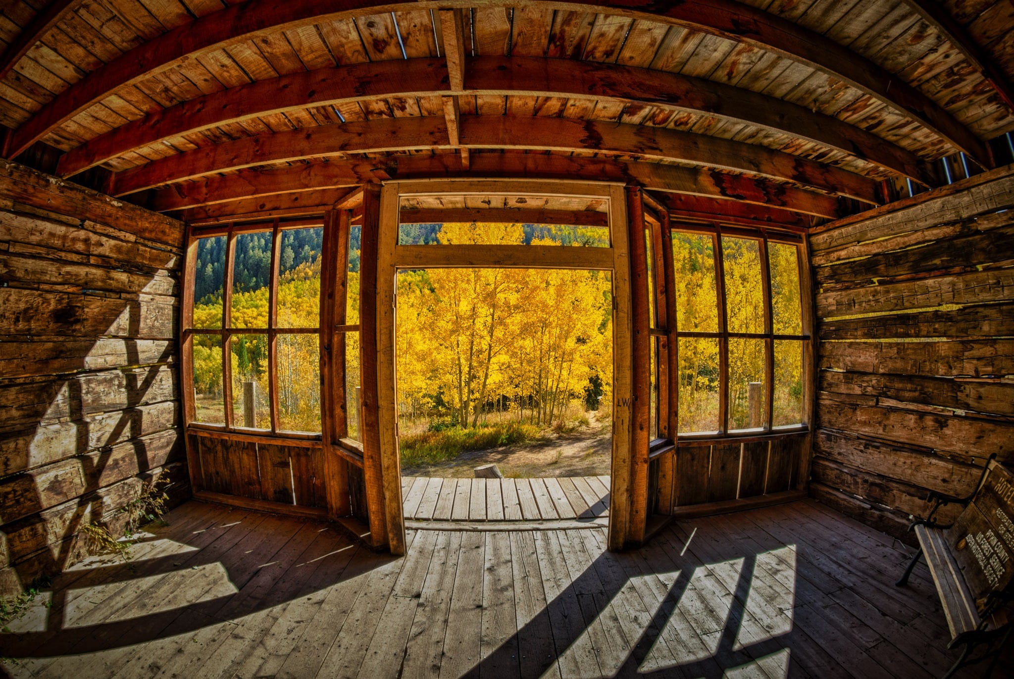 A view looking out from the "lobby" of the hotel in the ghost town of Ashcroft, Colorado.