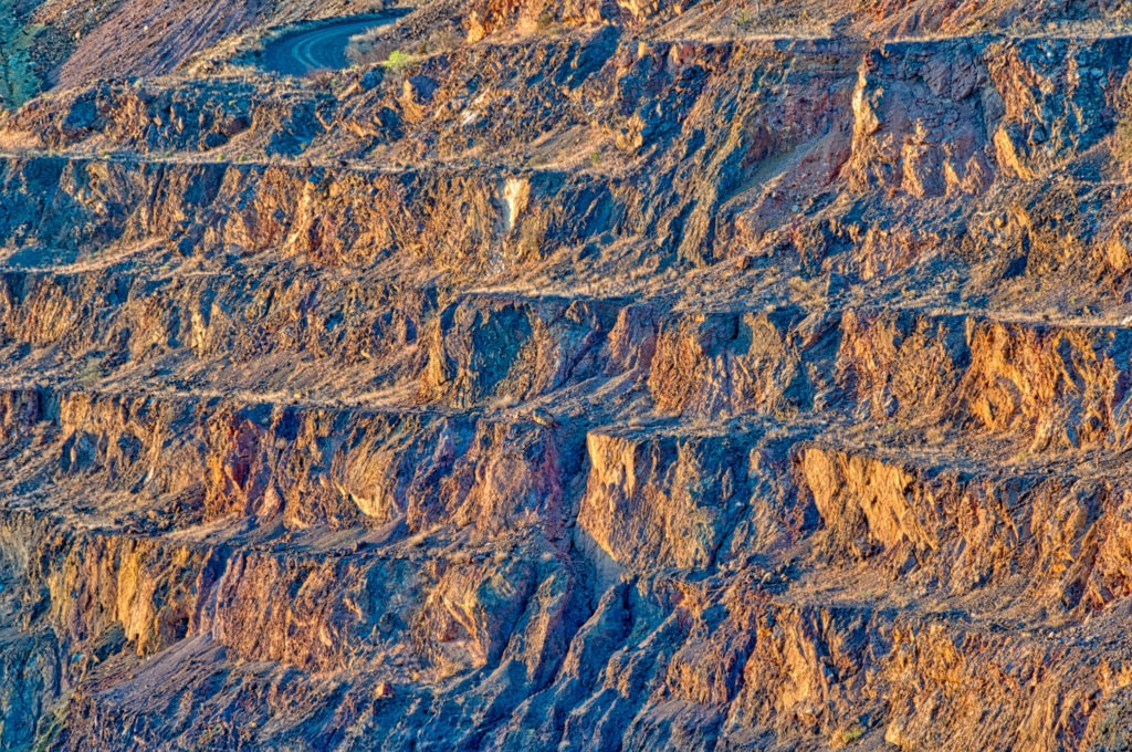 This is a close-up view of the terraces in the Lavender Pit Mine in Bisbee, Arizona.