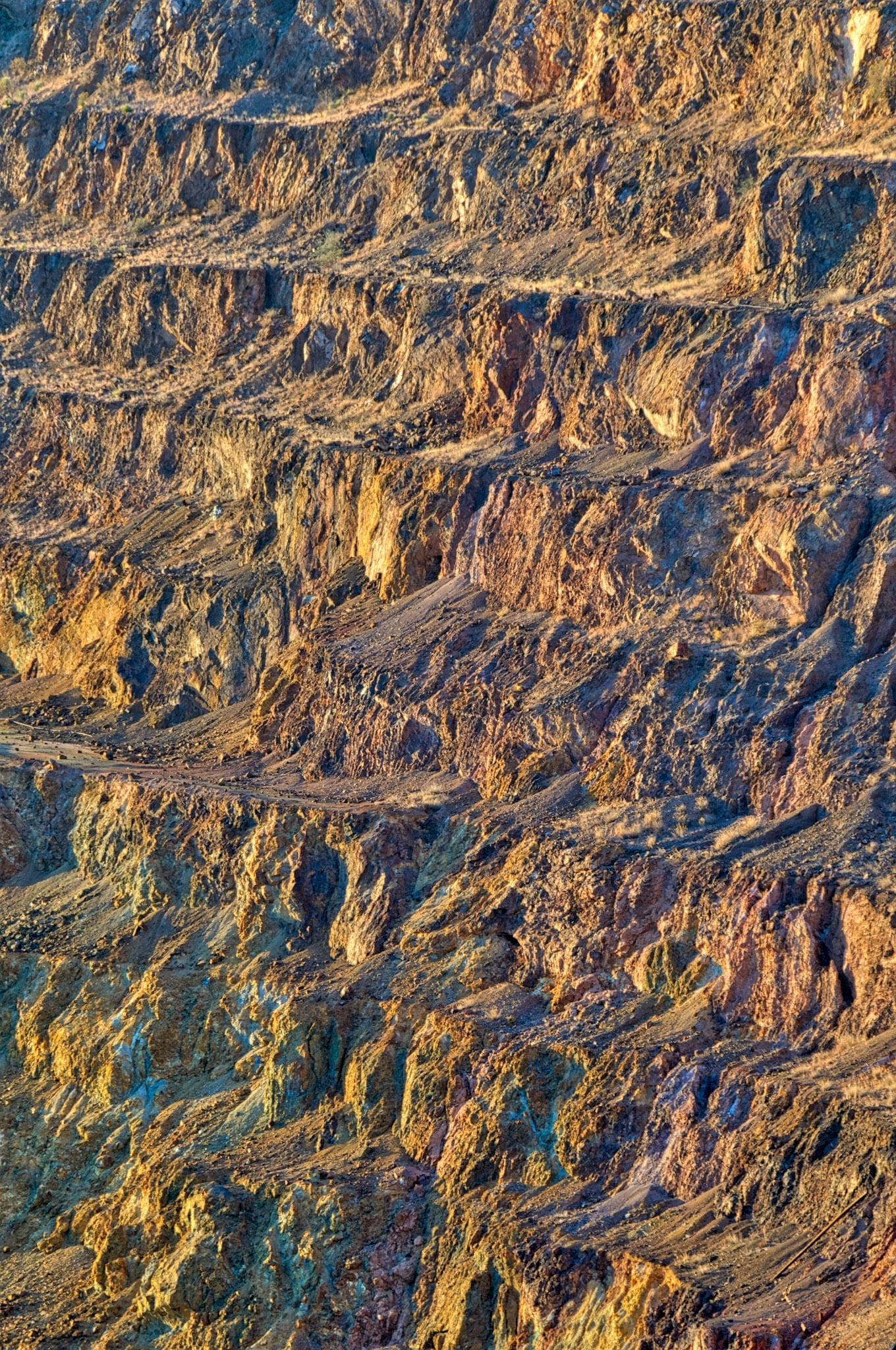 This is a close-up view of the terraces in the Lavender Pit Mine in Bisbee, Arizona.