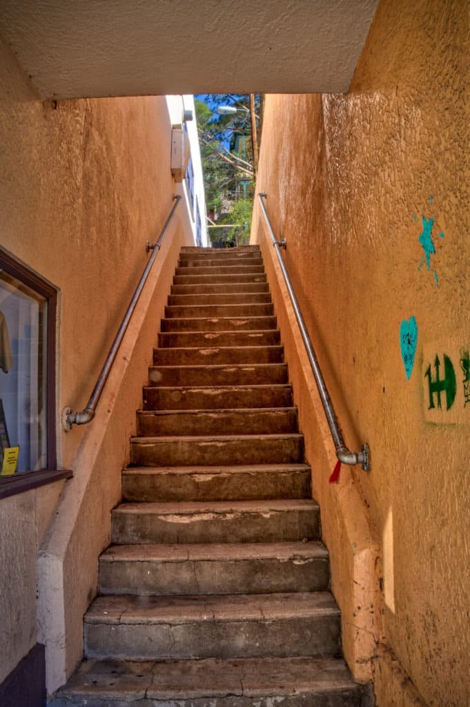 This staircase goes from Tombstone Canyon Road up to Castle Rock in Bisbee, Arizona.