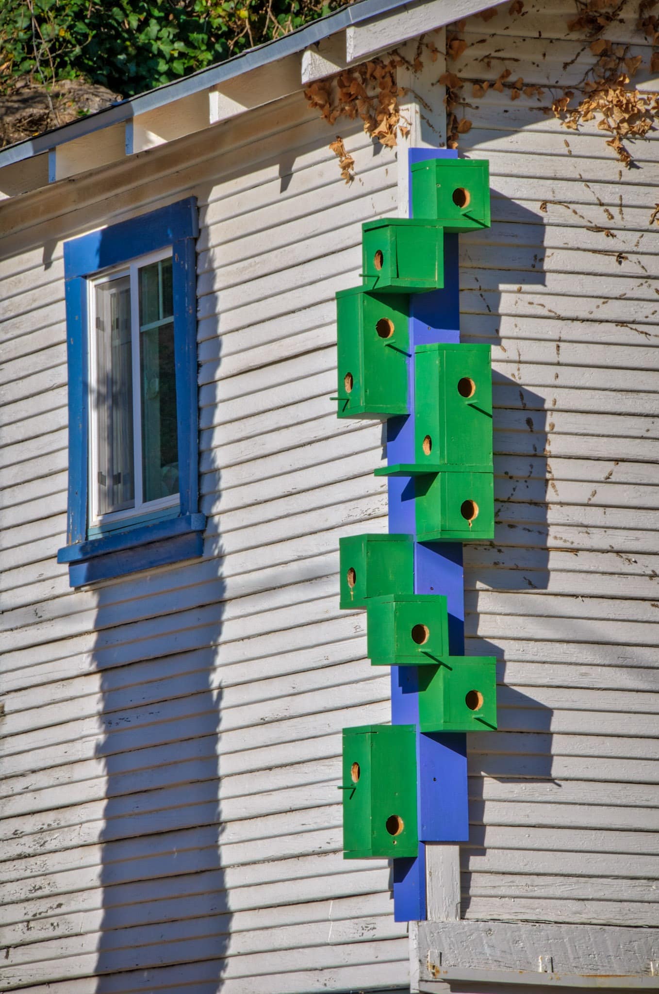 These green birdhouse decorate a corner of a home on Tombstone Canyon Road in Bisbee, Arizona.