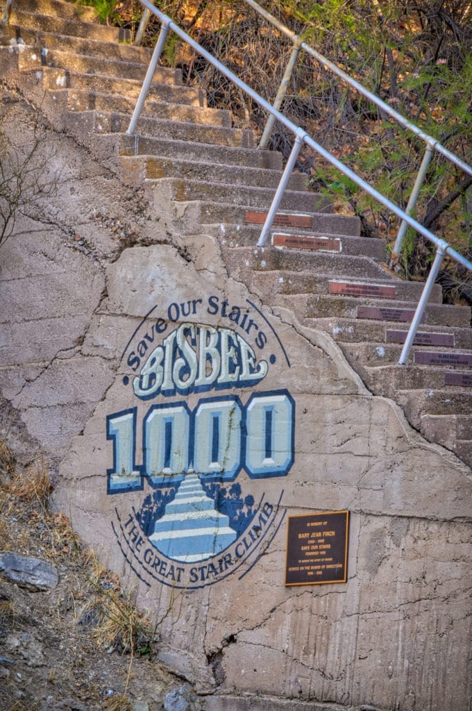 Mural promoting Bisbee's annual footrace up and down over 1000 steps that characterize this mountain town in Arizona.