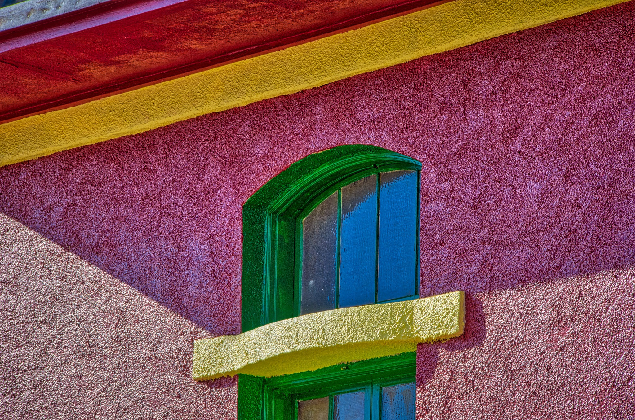 This is a cloeup view of some details on a newly refurbished stucco building on Tombstone Canyon Road in Bisbee, Arizona.