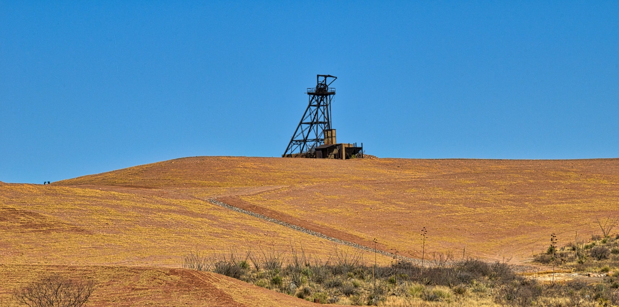This headframe for the Cole Mine can be seen from Highway 92, just outside Bisbee, Arizona.