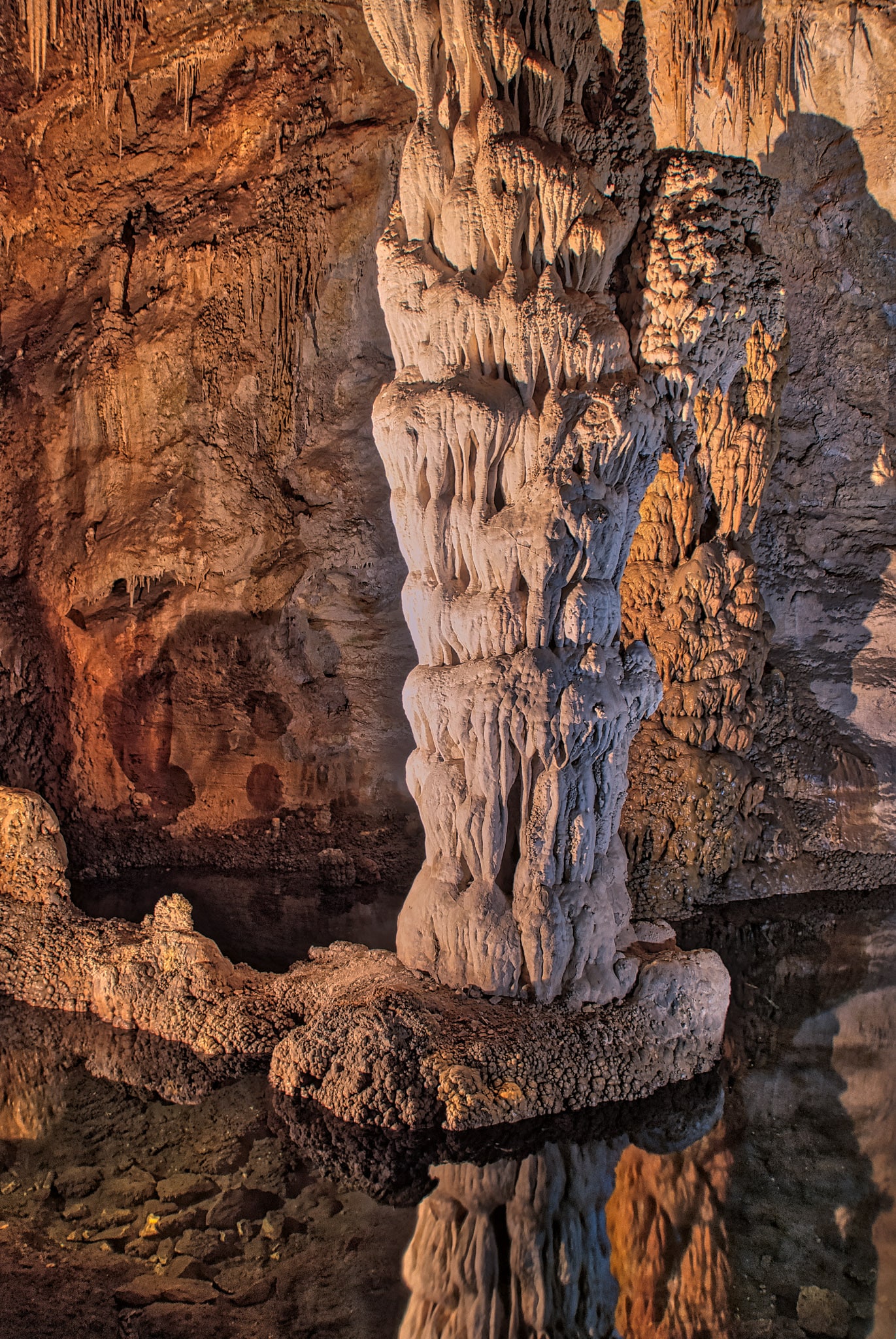Column reflecting in Devils Spring along the Natural Entrance trail in Carlsbad Caverns National Park.